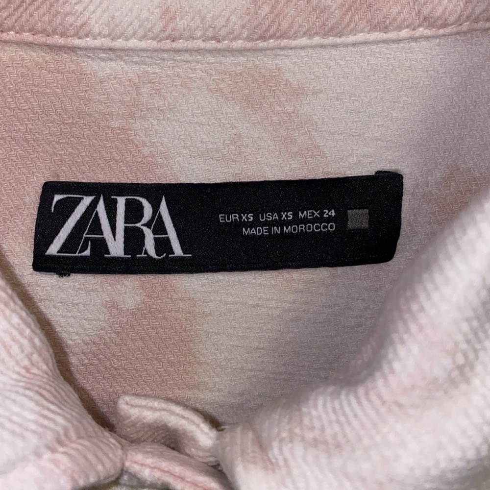 Zara XS Pink White Bleach Dye Button Up Denim Shirt - Picture 2 of 11